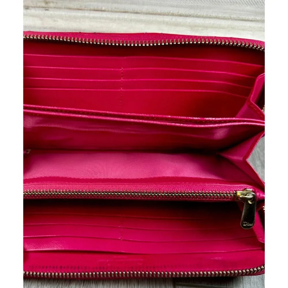 Lady Dior Passion Pink Patent Cannage Calfskin Continental Zip Around Wallet